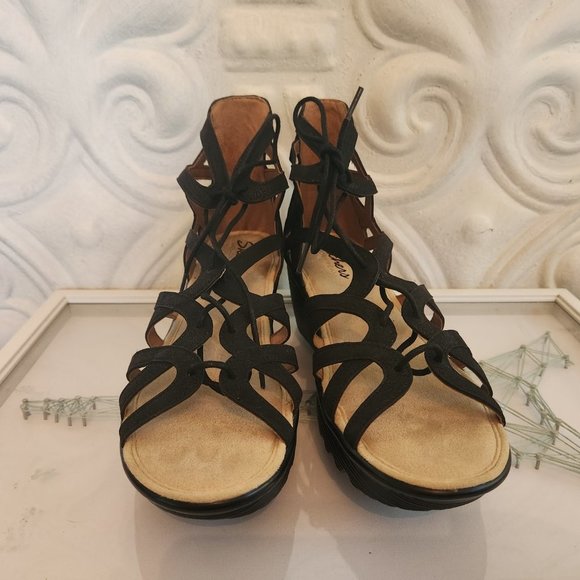 EUC Skechers Black Gladiator Style, Lace Up Wedge Sandals. Size 8.5 - Picture 4 of 15